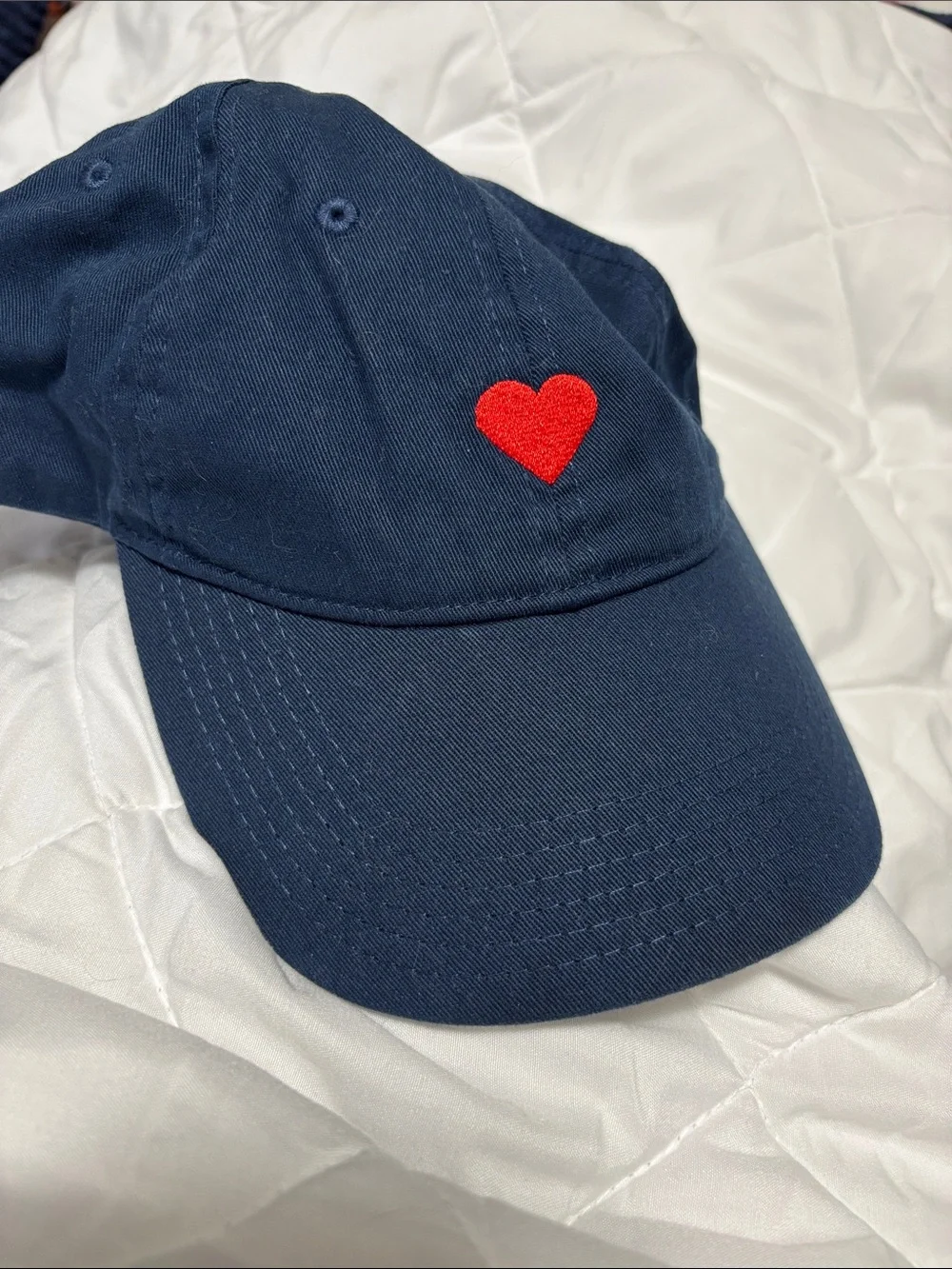 Navy Baseball Cap with Red Heart Embroidery